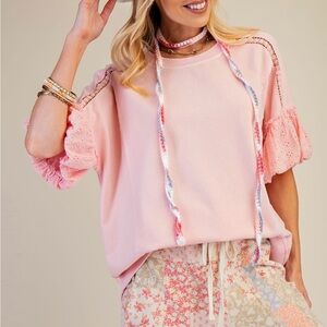 Easel Los Angeles cotton candy eyelet short sleeve pullover
